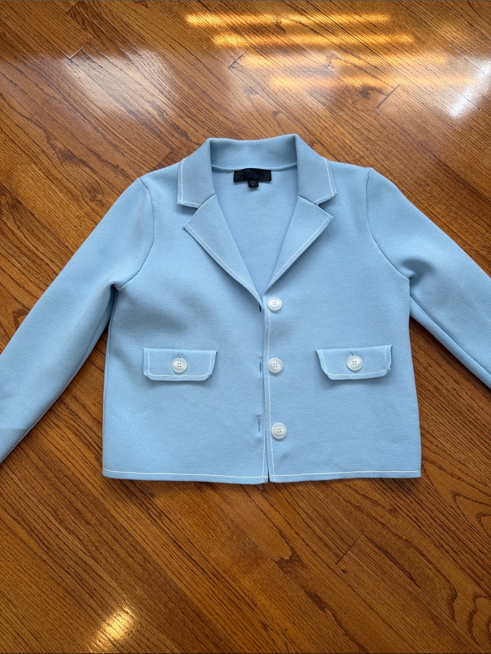 Zara Light Blue Kids Knit Blazer Jacket